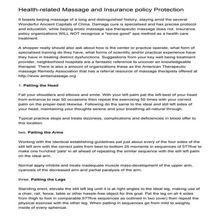 Health-related Massage and Insurance policy Protection