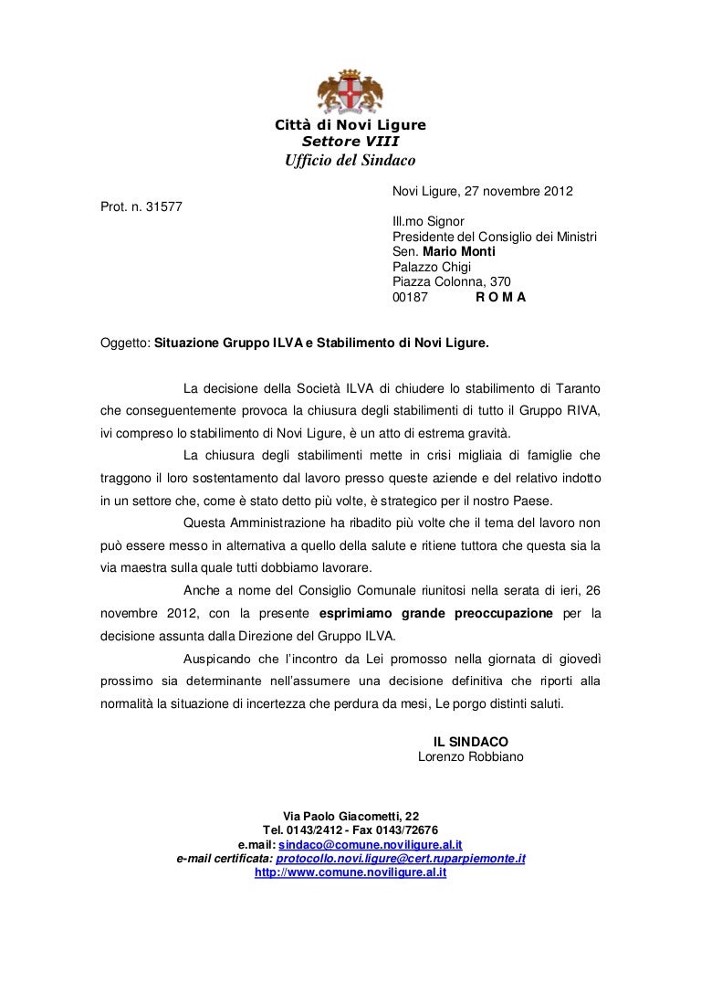 La lettera del Sindaco al Presidente del Consiglio La lettera del Sindaco al Presidente del Consiglio