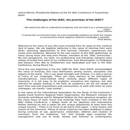 The challenges of the IASC, the promises of the IASC?