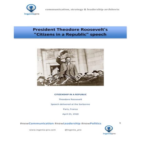 President Theodore Roosevelt's "Citizens in a Republic" speech