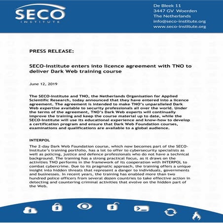 Press release SECO-Institute - TNO