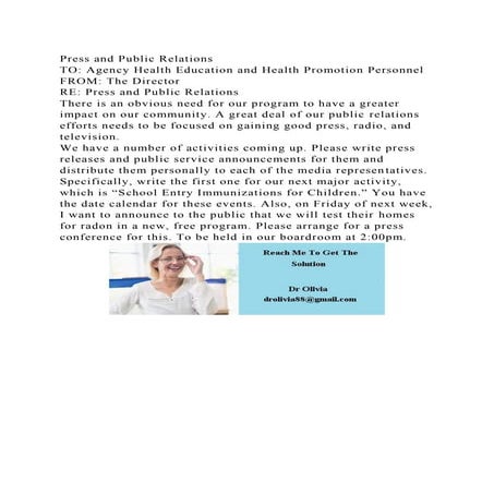 Press and Public RelationsTO Agency Health Education and Health P.docx