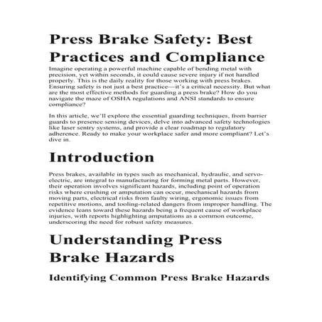 Press Brake Safety: Best Practices and Compliance | DOCX