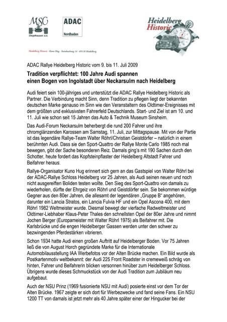 Presseinfo 2 Tradition verpflichtet...