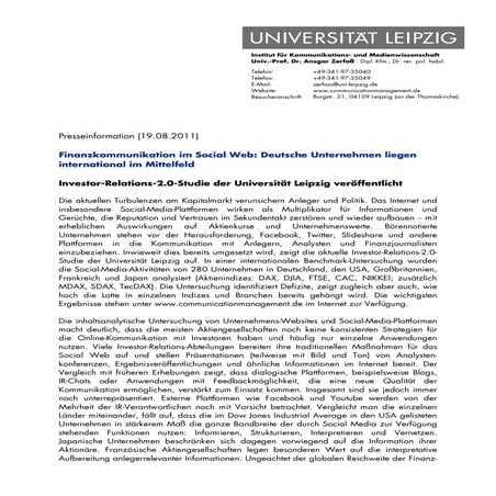 Investor Relations 2.0 study - Press release (German)