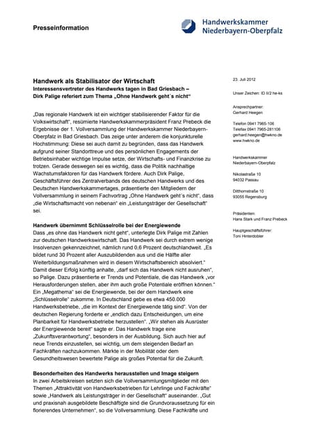 Presseinformation 1. Vollversammlun...