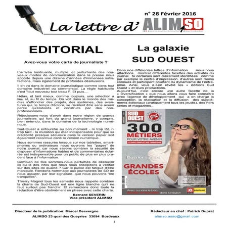 Lettre information ALIMSO Février 2016