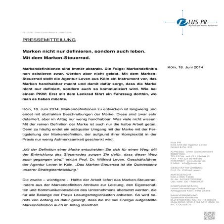 Pressemeldung: Agentur Leven: Das Markensteuerrad