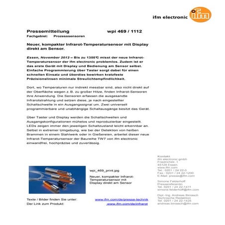 Neuer, kompakter Infrarot-Temperatursensor mit Display direkt am Sensor.