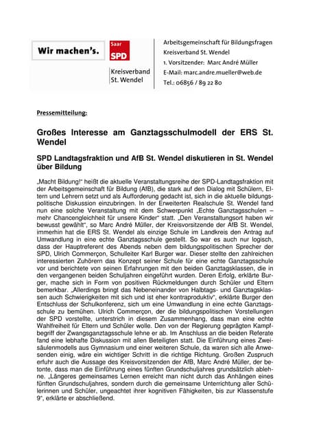 Pressemitteilung Ganztagsschule