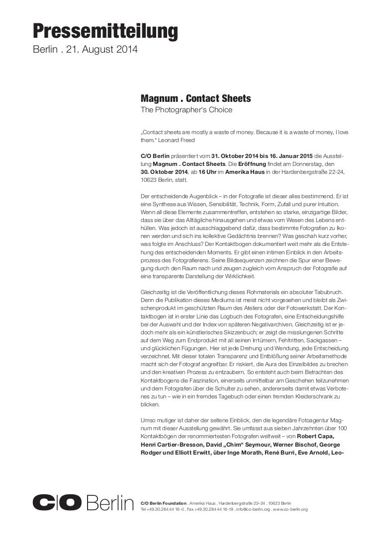 Pressemitteilung Magnum Contact Sheets