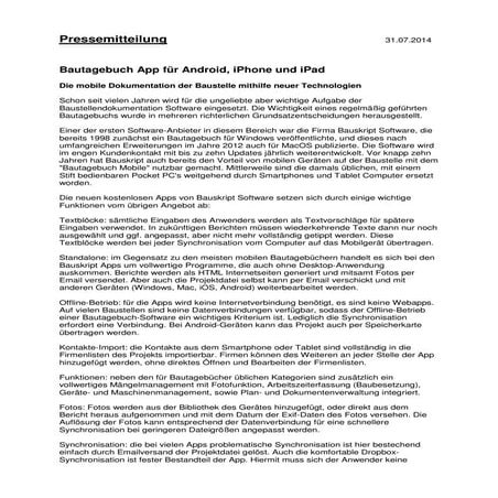 Bautagebuch App für Android, iPhone und iPad