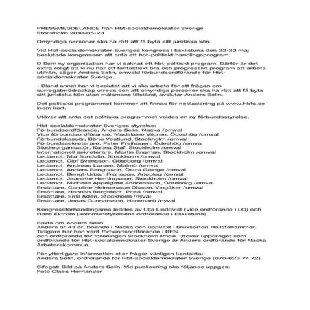 Pressmeddelande från Hbt-socialdemokrater sverige