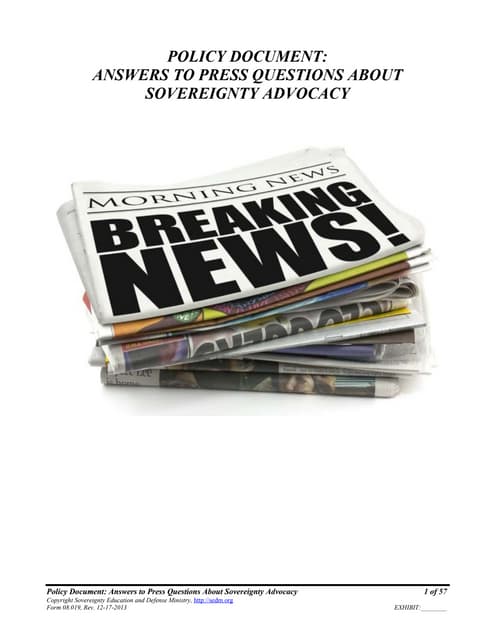 Policy Document:  Answers to Press Questions About Sovereignty Advocacy, Form #08.019