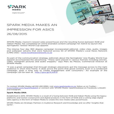 SPARK MEDIA MAKES AN IMPRESSION FOR ASICS