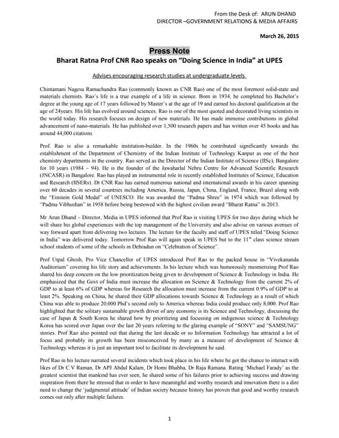 Thesis on famous personality C.N.R Rao | PPTX