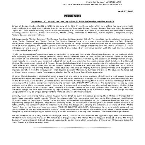 “INNOFINITY” Design Conclave organized in School of Design Studies at UPES