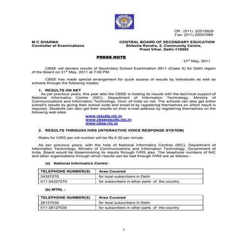 Class X Exam Results 2011
