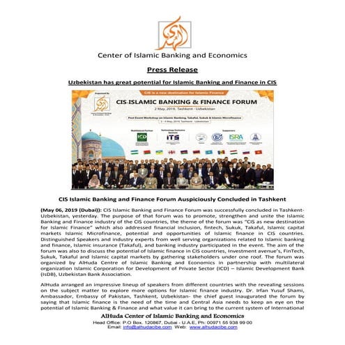 Press Release - CIS Islamic Banking and Finance Forum