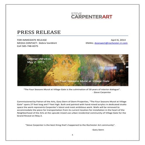 Steve Carpenter Art | Four Seasons Mural | Press Release 2014