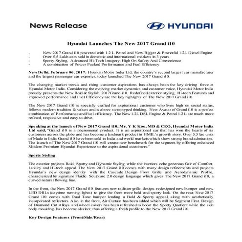 New Hyundai Grand i10 Launch - Press Release