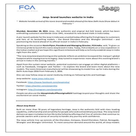 Jeep in India - Press Release