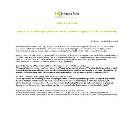 Press release   kappa data signs distribution agreement with vasco pl