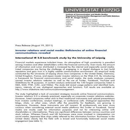 Press Release Study IR 2.0