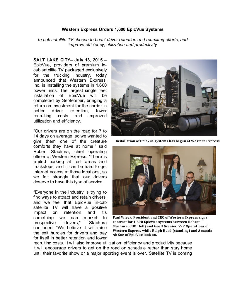Press Release Western Express Orders 1 600 Epicvue Systems