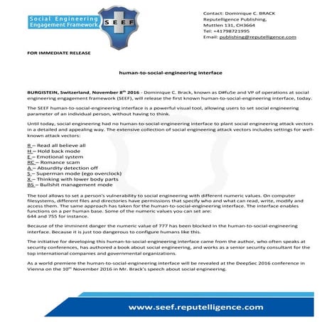 Press release 01_september_2016_social_engineering_engagement_framework_seef_...
