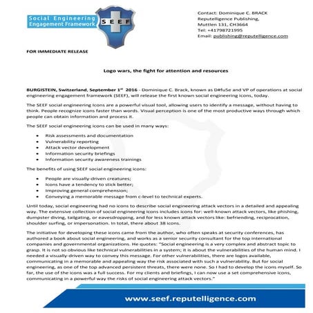 Press release social engineering engagement framework seef social engineering...