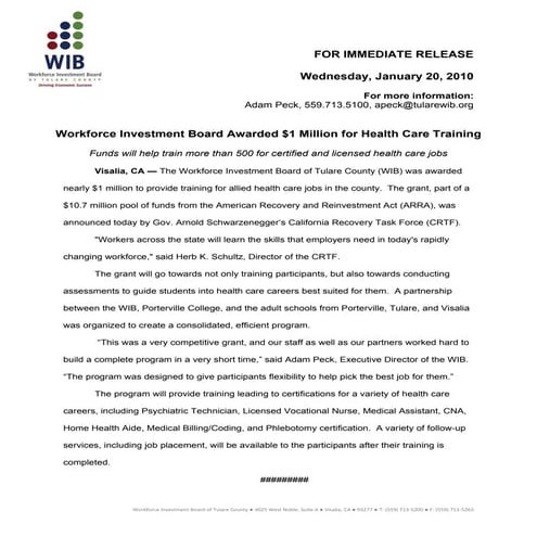 Press release allied health jan2010