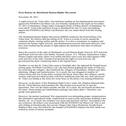Press release by jharkhand human rights movement | PDF
