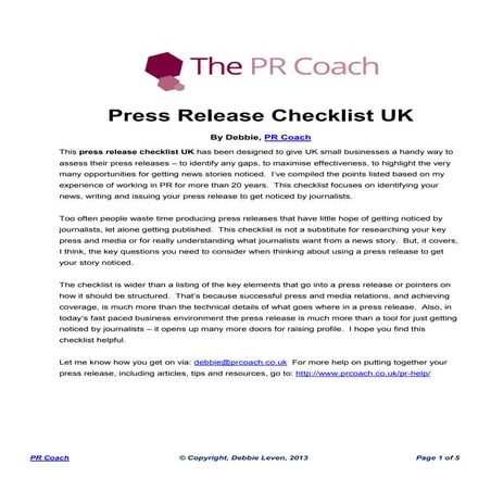 Press release checklist UK