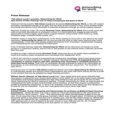 Networking for Work - Press Release
