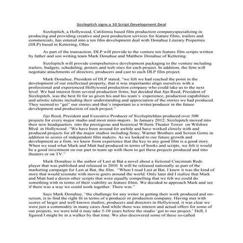 Sizzlepitch signs feature development deal