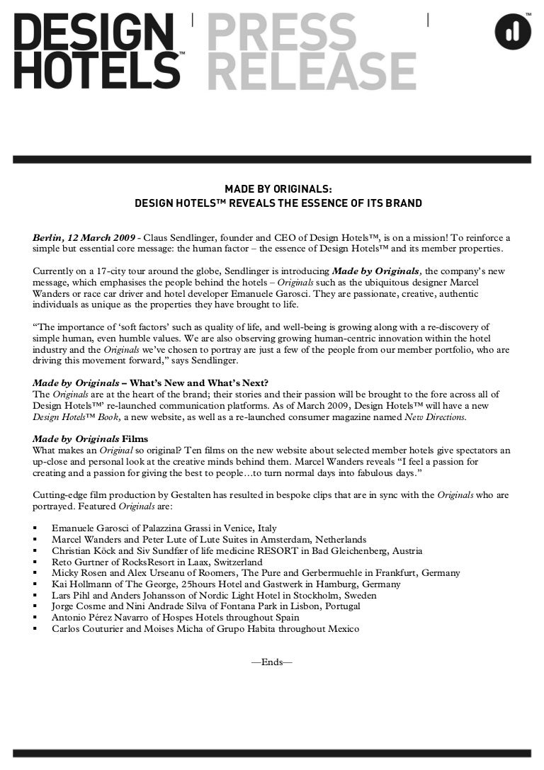 DESIGN HOTELS™ PRESS RELEASE 12.03.2009 DESIGN HOTELS™ BREAKING NE…