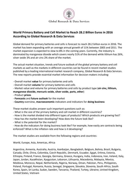 World Primary Battery and Cell Mark...