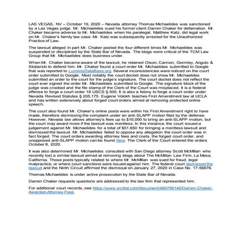 Attorney Thomas Michaelides Forges Court Order | DOCX