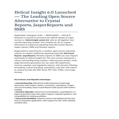 Press Release version 6.0 Helical Insight open source BI.docx