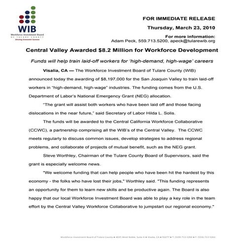Press release wib neg grant03.22.10