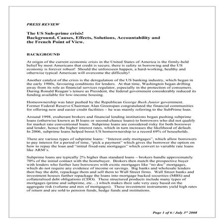 Press Review Us Economic Crisis July 3rd 2008
