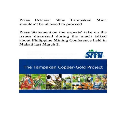 Press Release : Why Tampakan Mine shouldn't be allowed to proceed: 23 March 2012