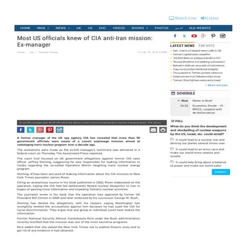 U.S. Knew of CIA Covert Iran Mission