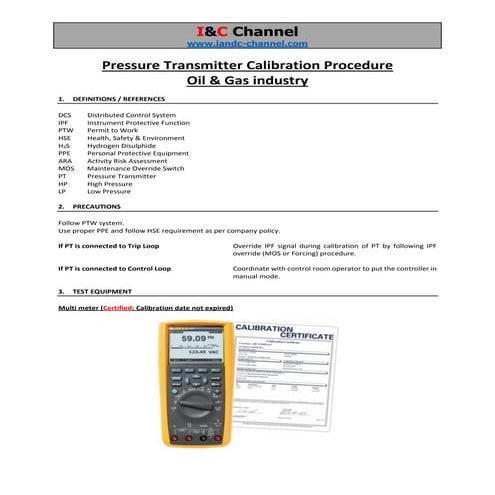 Pressure transmitter calibration procedure