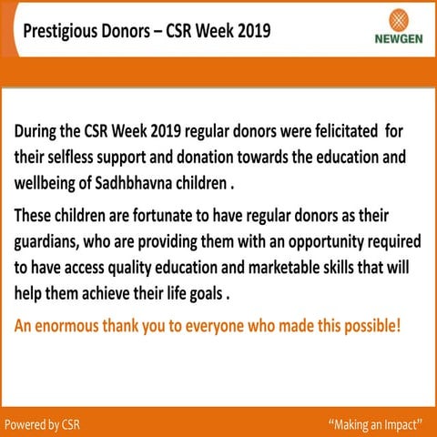 CSR Week - Prestigious Donors