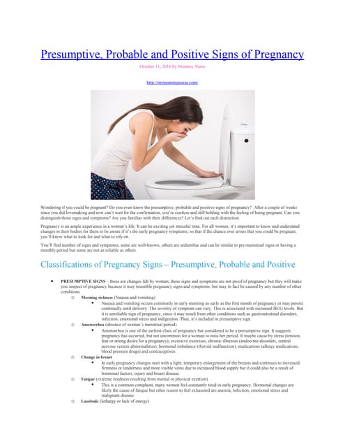 Presumptive, Probable and Positive Signs of Pregnancy