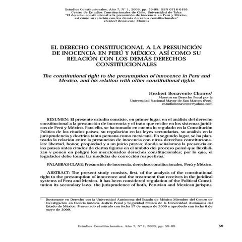 Presuncion Y Relación de derechos constitucionales
