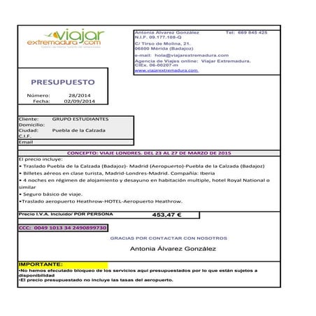 Presupuesto corregido