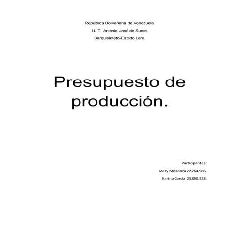 Presupuesto de produccion.